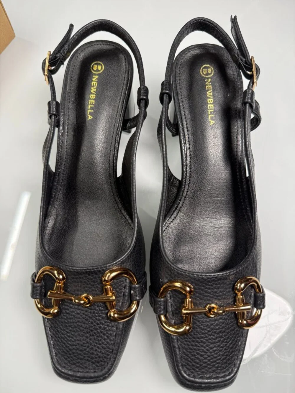 Newbella Black Horsebit Slingback Block Heel Pumps Size 9